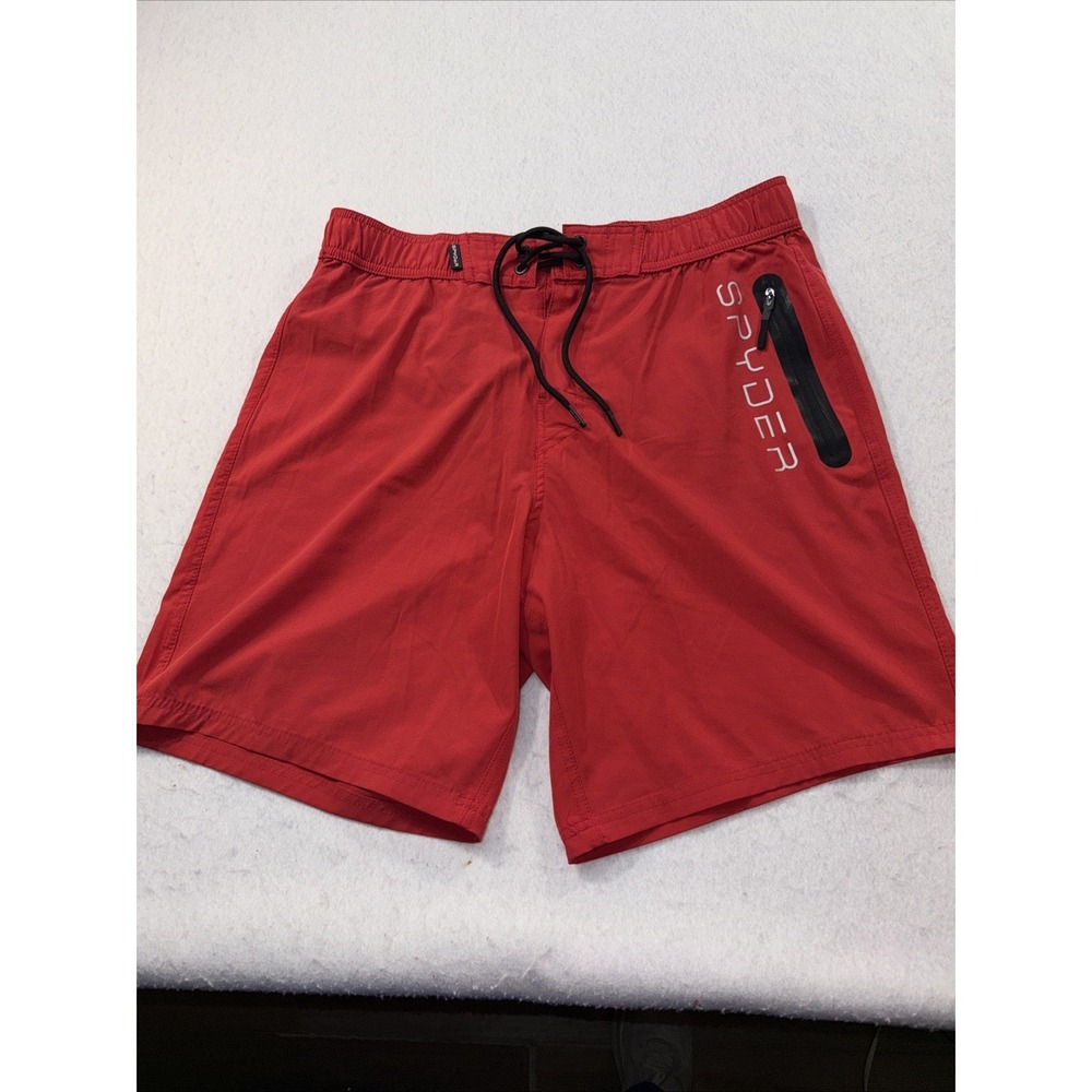 Spyder Men's Red Spandex Eboard‎ Swim Trunks Built-In Brief zipped size Large